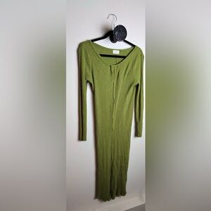 Green Ribbed Long Sleeve Dress L